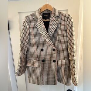 Maje Women's Plaid Double-Breasted Blazer - Black, Cream, and Red
